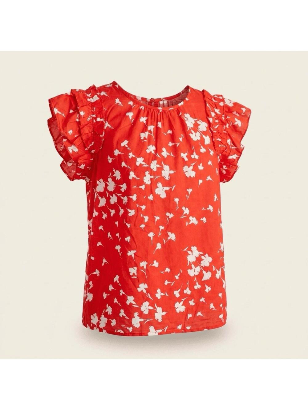 NWT On 34th Women's Red White Floral Ruffle Sleeve Blouse Top Sz S Casual Summer